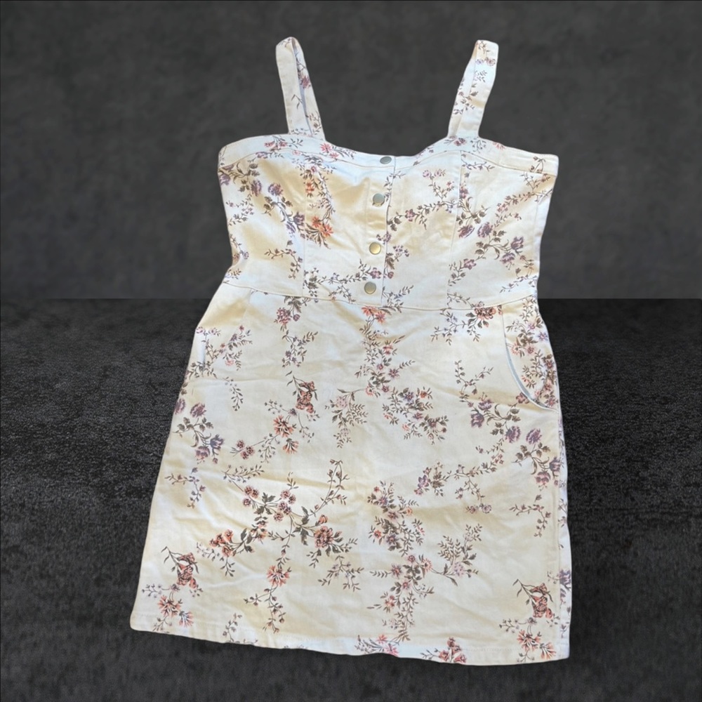No Boundaries Overall Dress Floral White Denim 2XX/19 - Picture 16 of 16